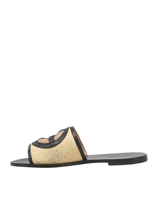 Leather Women's Flat Sandals in Beige Color