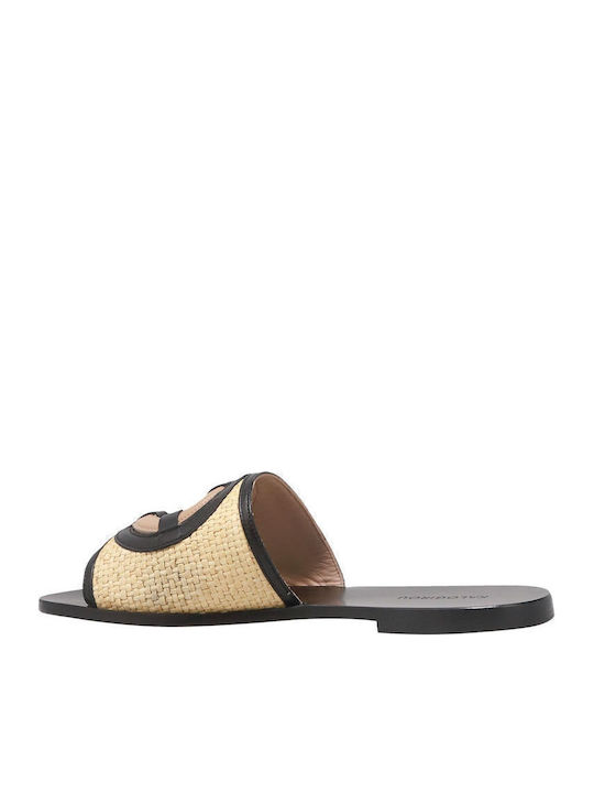 Leather Women's Flat Sandals in Beige Color