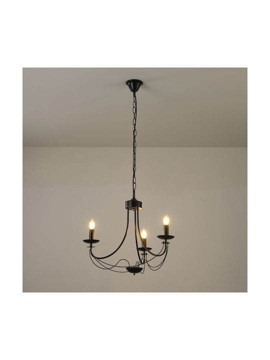 Eurolamp Πολυέλαιος 3xE14 με Κρύσταλλα Μαύρος 144-47012