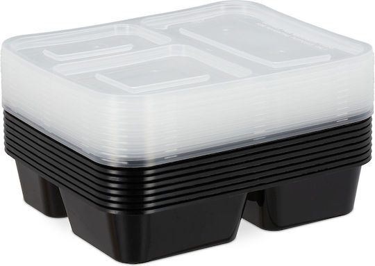 Set 24 Reusable Casserole Dishes Lids Relaxdays 3 Compartments 800ml Capacity Airtight Lid