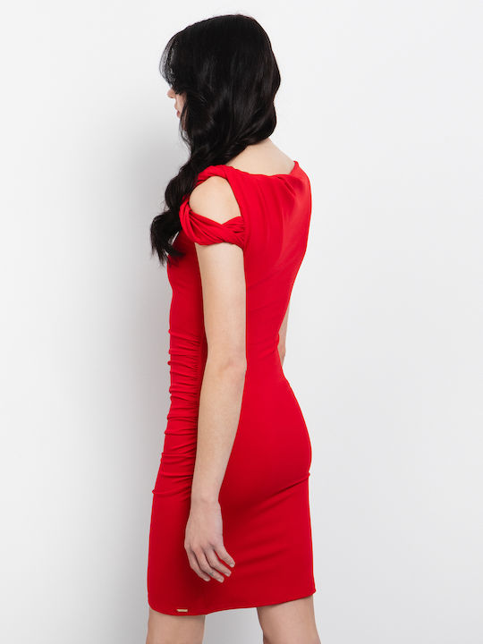 Summer Midi Evening Drape Red Dress