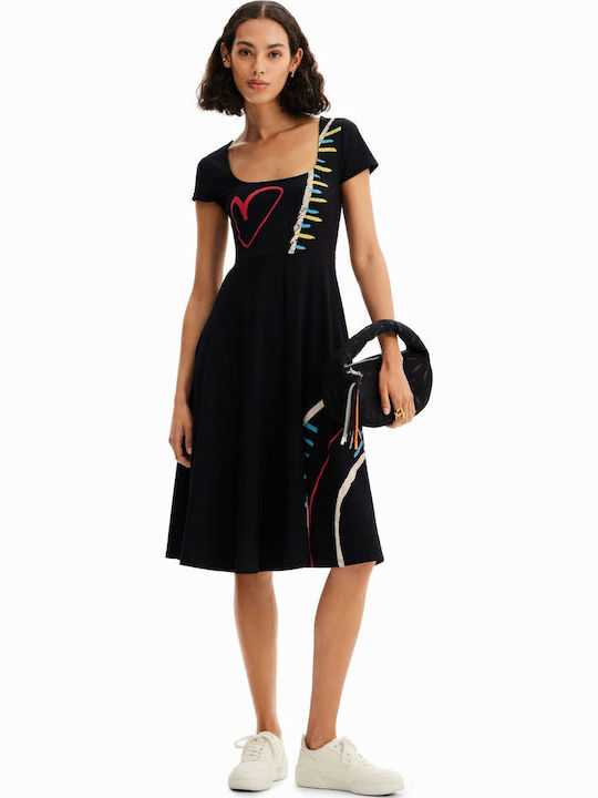 Arty Sommer Midi Kleid Schwarz