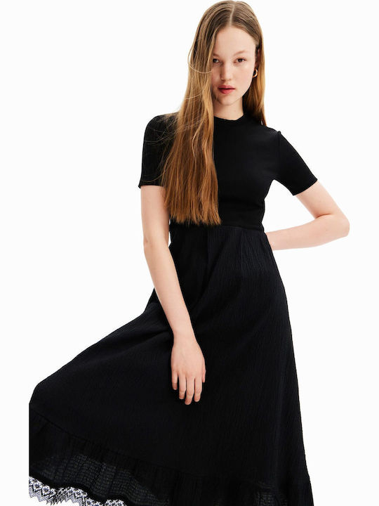Victoria Summer Midi Dress with Ruffles Black