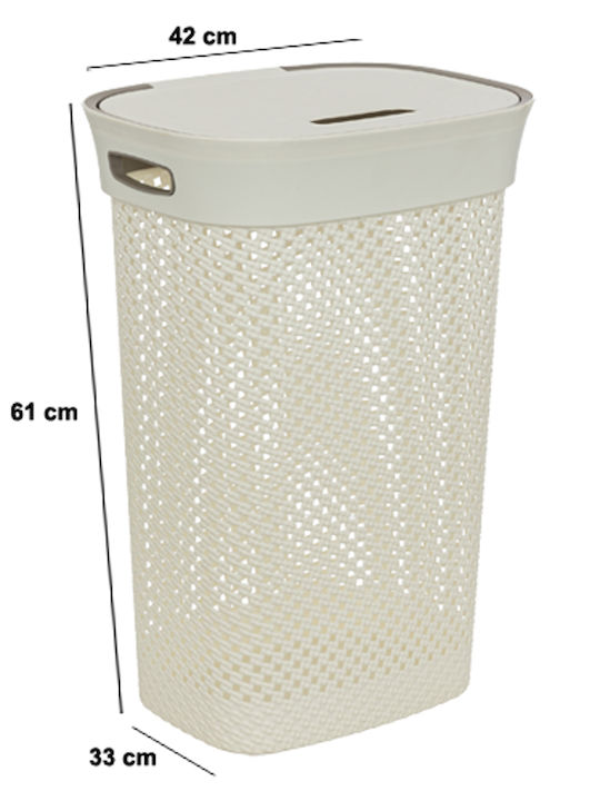 5Five Plastic Laundry Basket 60lt with Cap 42x33x61cm Beige