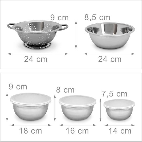 Relaxdays Bol de Amestecare din Oțel Inoxidabil cu Diametru de 10cm și Înălțime de 24cm. 4buc