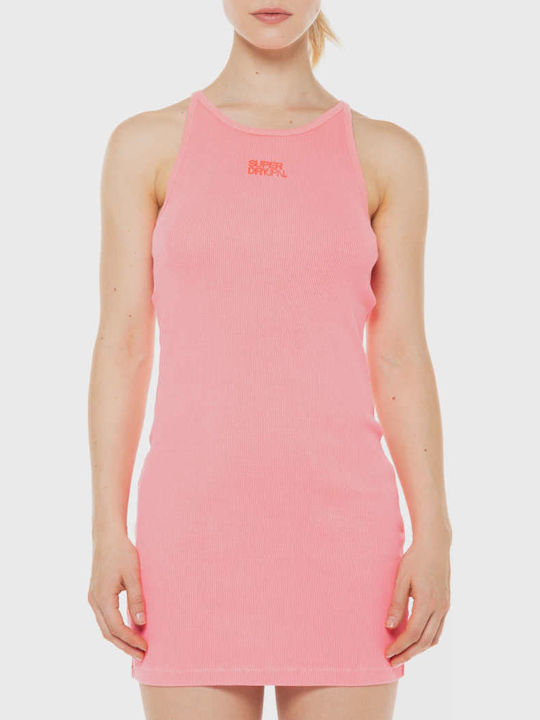Sommer Mini Sportliches Damenkleid Ärmellos Fuchsie