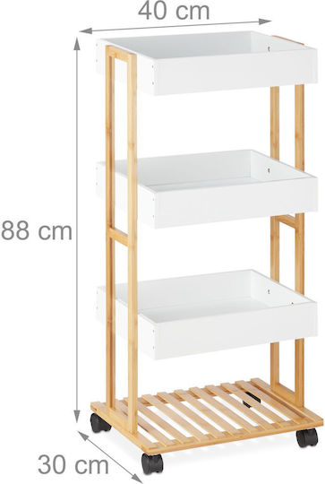 Relaxdays Troler De Bucătărie Din Plastic Cu 3 Locuri Alb 40x30x88cm