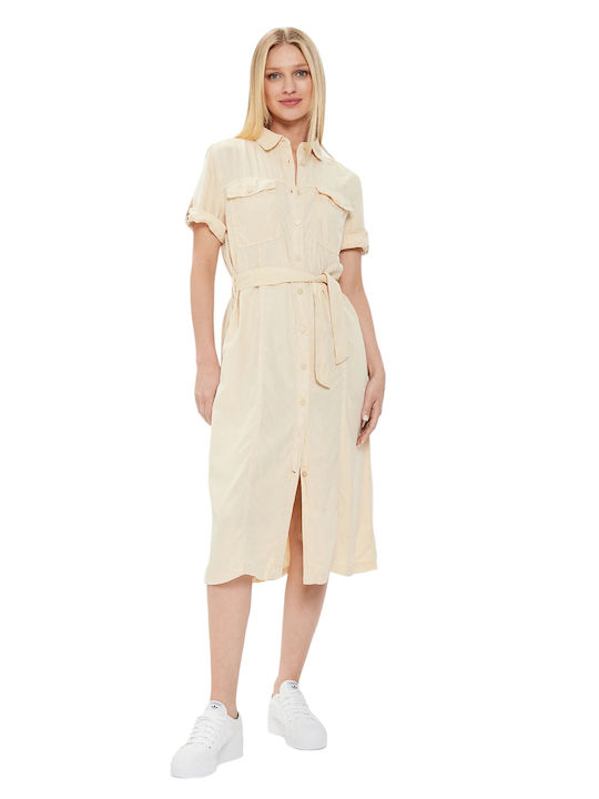 Dress Καλοκαιρινό Midi Σεμιζιέ Φόρεμα Μπεζ