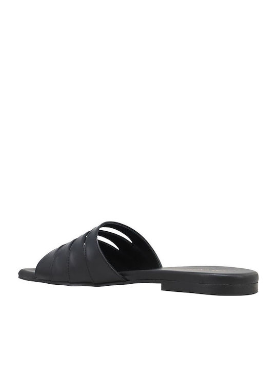 Leather Women's Flat Sandals in Black Color