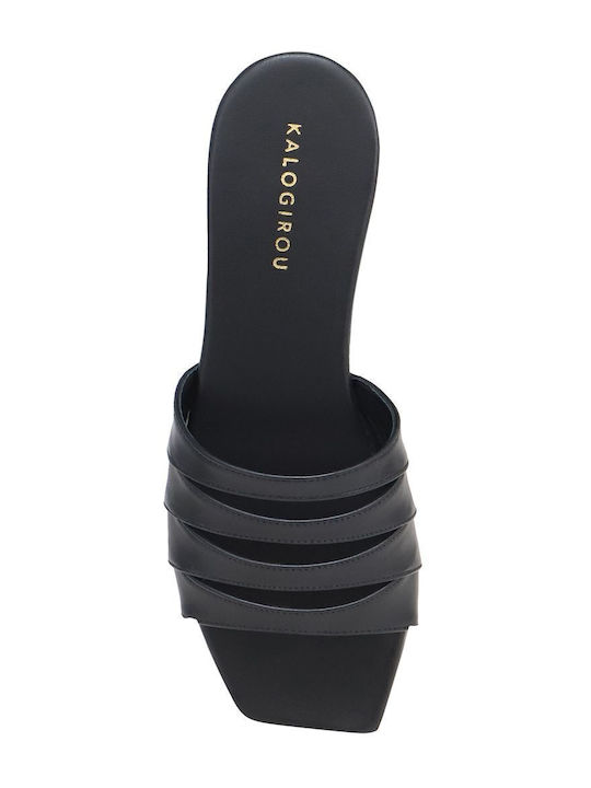 Leather Women's Flat Sandals in Black Color
