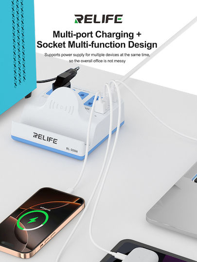Sunshine Βάση Φόρτισης με Θύρα USB-A και 3 Θύρες USB-C 72W Quick Charge 3.0 σε Λευκό χρώμα (RL-309H)