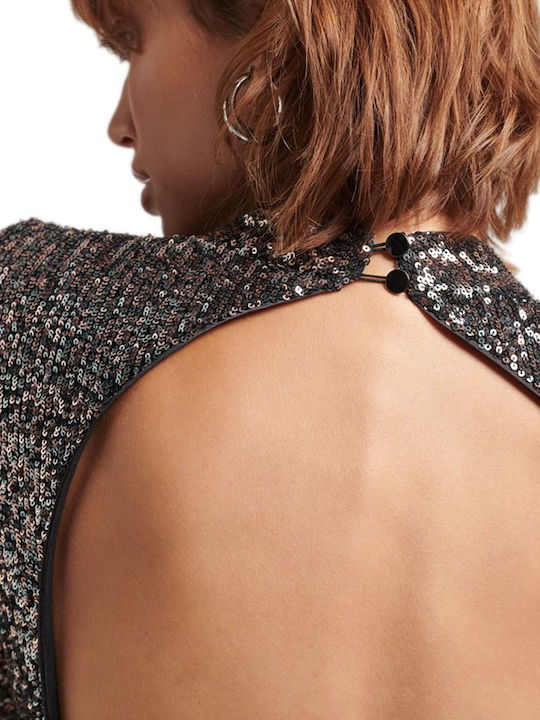 Midi Abend Hemdkleid Mit Tränen Offener Rücken Silber