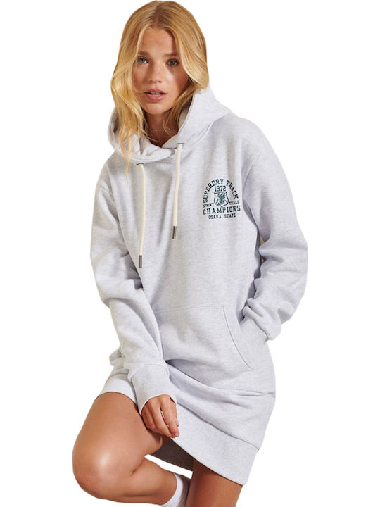 Track & Field Mini Athletic Dress Long Sleeve Hooded Grey