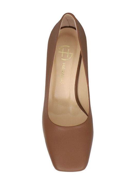 Leather Heels with Chunky Medium Heel Brown