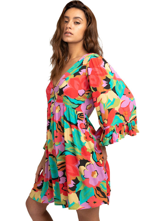 Summer Mini Dress Wrap with Ruffles Multicolour