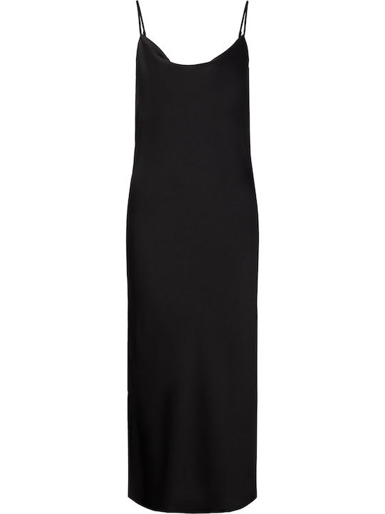 Rochie De Vară Pentru Femei Midi De Seară Jupon Satin Drapat Cu Deschizătură Neagră