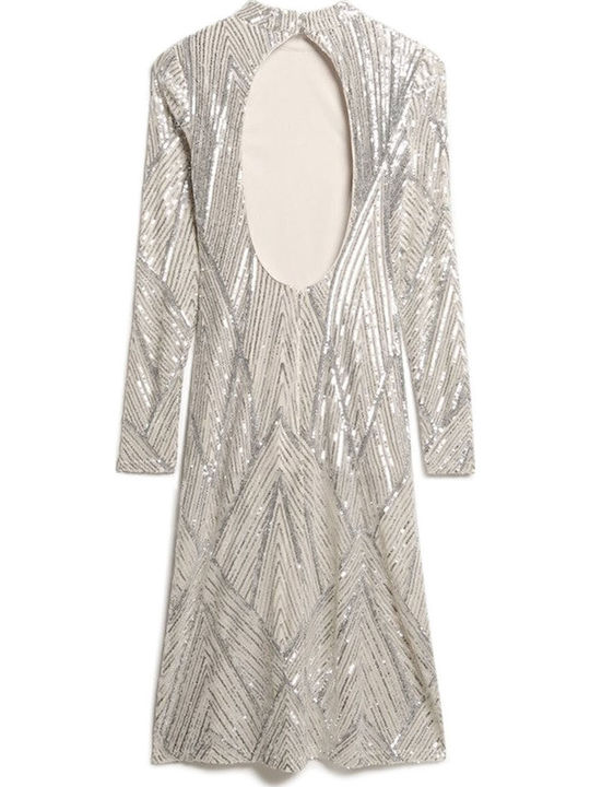 Midi Abendkleid Off-Shoulder Silber