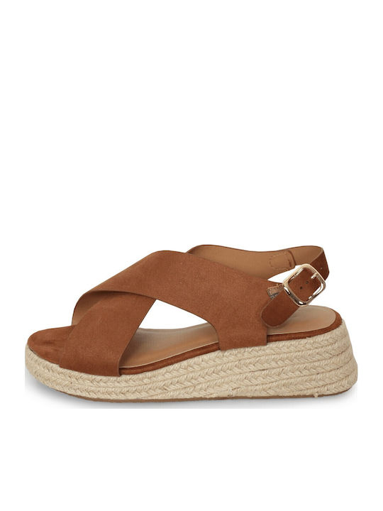 Cross Strap Damenplattformen Tabac Braun