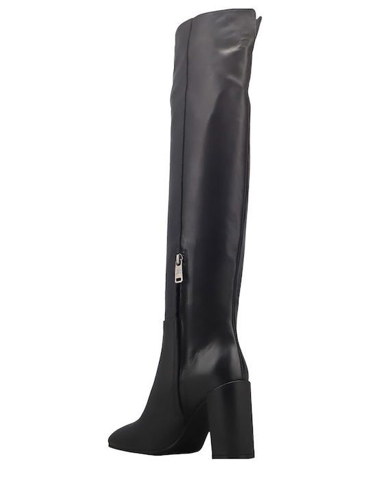 Leder Damenstiefel mit hohem Absatz Schwarz