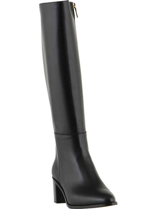 Leder Damenstiefel mit mittlerem Absatz Schwarz