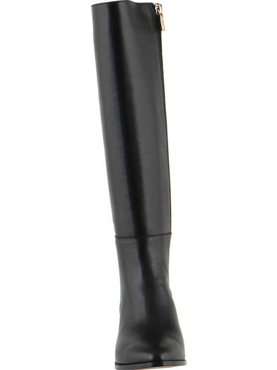Leder Damenstiefel mit mittlerem Absatz Schwarz