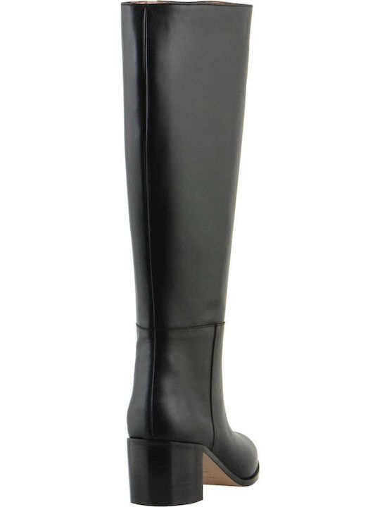 Leder Damenstiefel mit mittlerem Absatz Schwarz