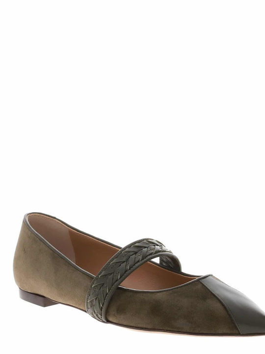 Leather Ballerinas Khaki