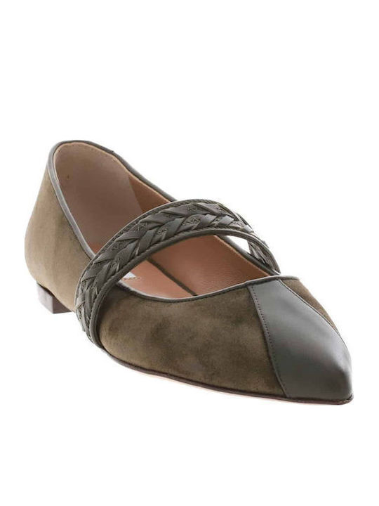 Leather Ballerinas Khaki