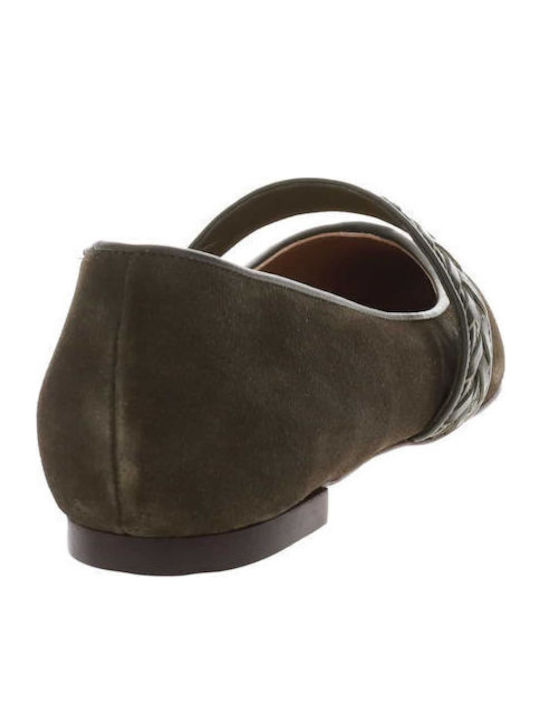 Leather Ballerinas Khaki