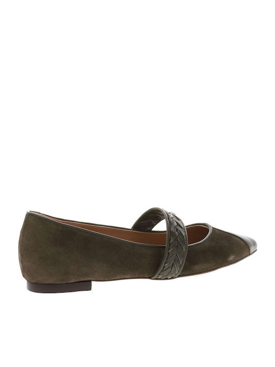 Leather Ballerinas Khaki