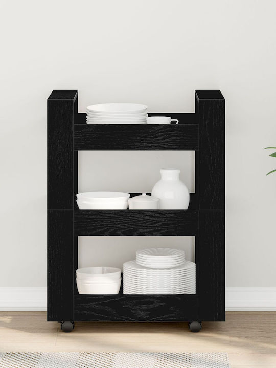 vidaXL Ραφιέρα Κουζίνας Ξύλινη 3 Θέσεων Μαύρη 60x45x80cm