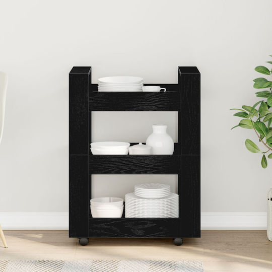 vidaXL Ραφιέρα Κουζίνας Ξύλινη 3 Θέσεων Μαύρη 60x45x80cm