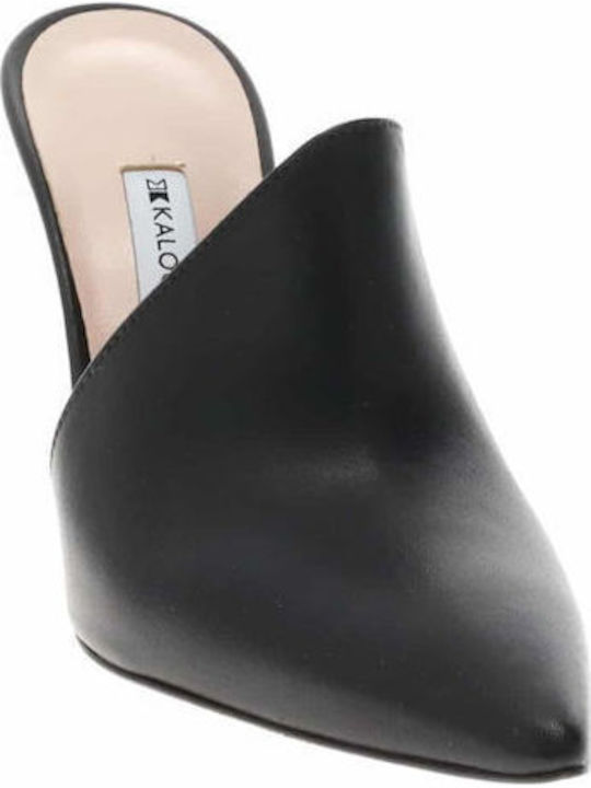 Leather Mules with High Heel in Black Color