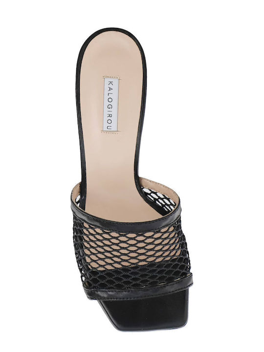 Mules with Chunky High Heel in Black Color