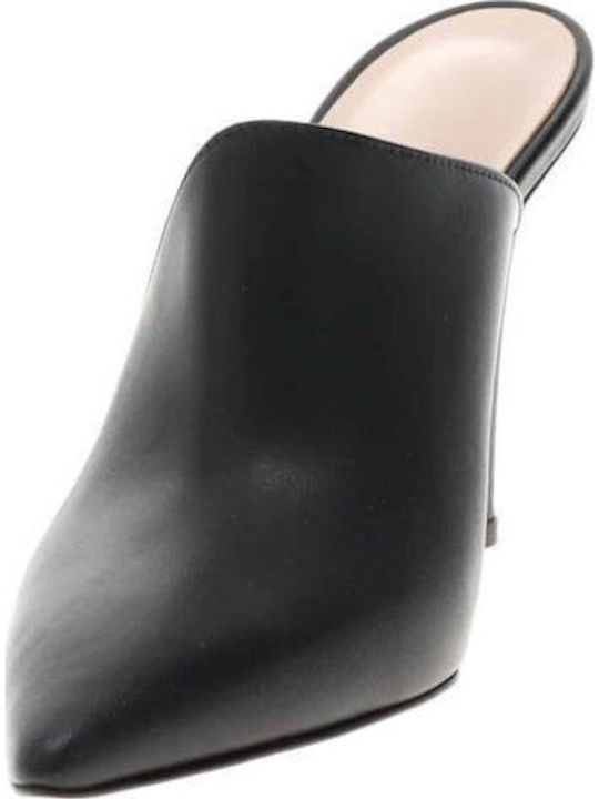 Leather Mules with High Heel in Black Color