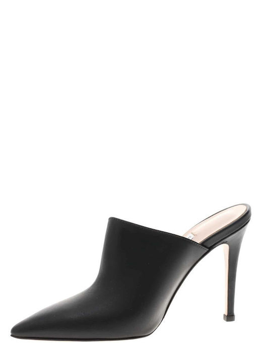 Leather Mules with High Heel in Black Color