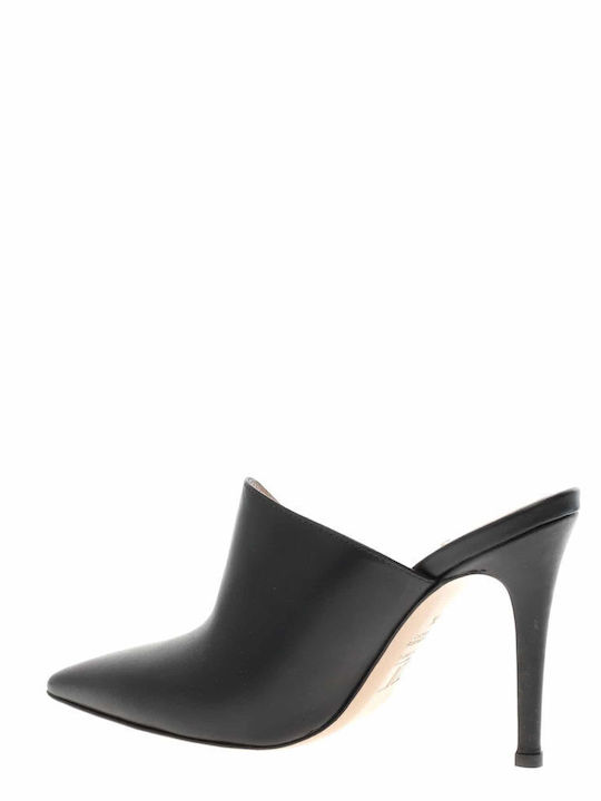 Leather Mules with High Heel in Black Color
