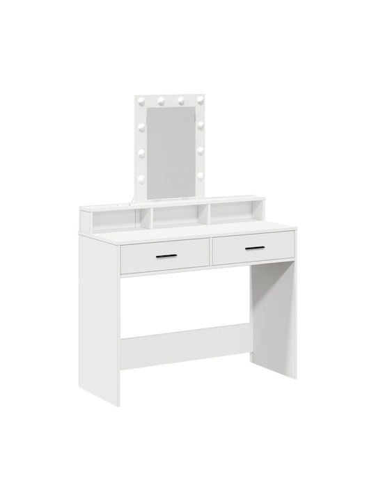 Wooden Makeup Dressing Table White MDF with Mirror 100x41x140cm