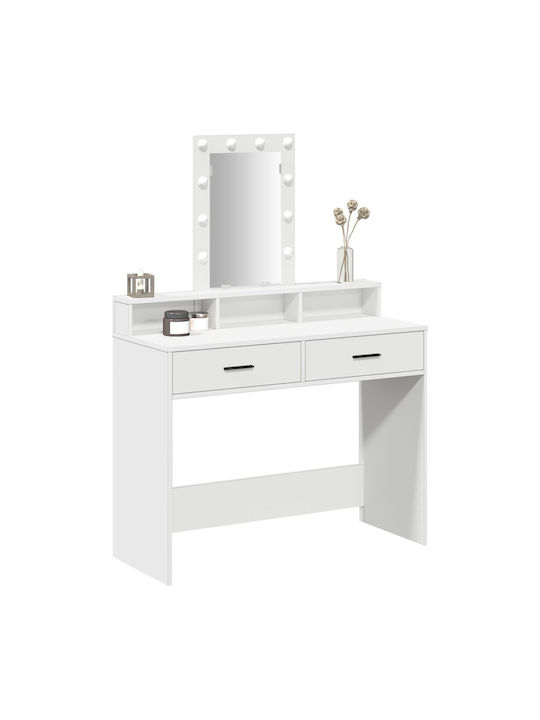 Wooden Makeup Dressing Table White MDF with Mirror 100x41x140cm
