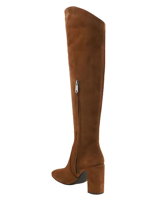 Wildleder Damenstiefel mit hohem Absatz Tabac Braun