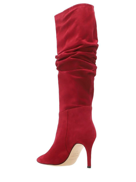 Suede High Heel Women's Boots Burgundy