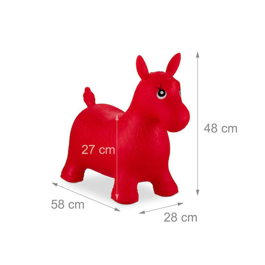 Salteluță din cauciuc în formă de cal pentru copii cu vârsta de 3+ ani Dimensiuni 48 X 26 X 58 cm Roșu Relaxdays