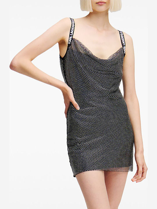 Summer Mini Evening Drape Dress Silver-Black