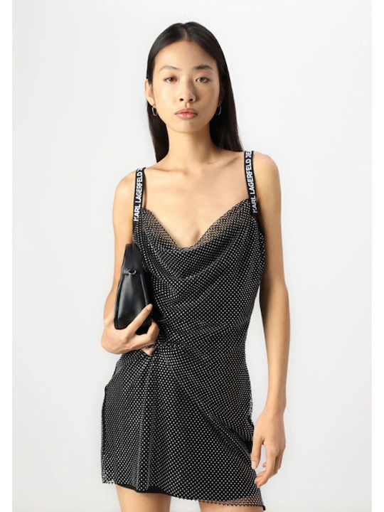 Summer Mini Evening Drape Dress Silver-Black