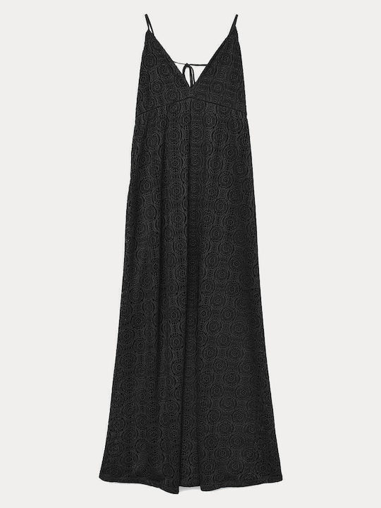 Summer Maxi Evening Dress Open Back with Lace Black
