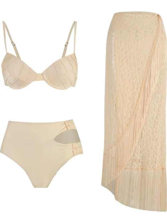 Set Bikini 3 Τεμαχίων με Ελαφριά Ενίσχυση Μπεζ