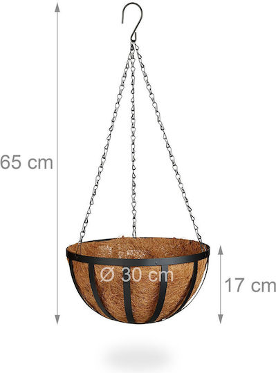 Set 3 Coșuri Suspendate pentru Flori din Fibră de Cocos, Diametru 30cm Relaxdays