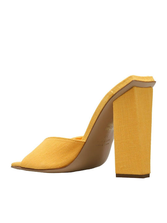 Mules with Chunky High Heel in Yellow Color