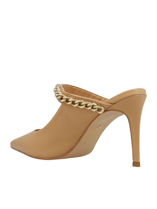 Leder Mules mit Hoch Absatz in Tabac Braun Farbe