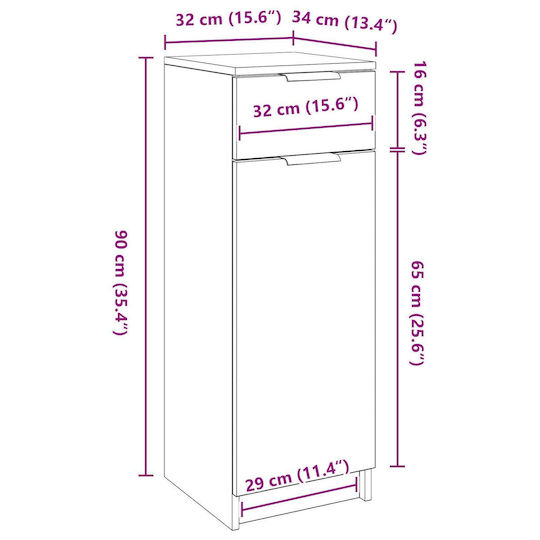 vidaXL Lemn Cabinet de baie L32xA34xÎ90cm Stejar